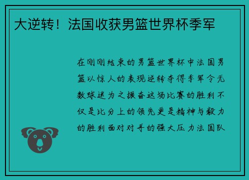 大逆转！法国收获男篮世界杯季军